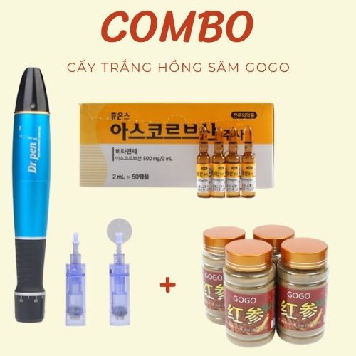Máy Dr Pen Tích Điện Combo + Vitamin C Hàn Quốc + Hồng Sâm Gogo + 10 Đầu Kim Nano Trọn Bộ Cấy Trắng Chính Hãng