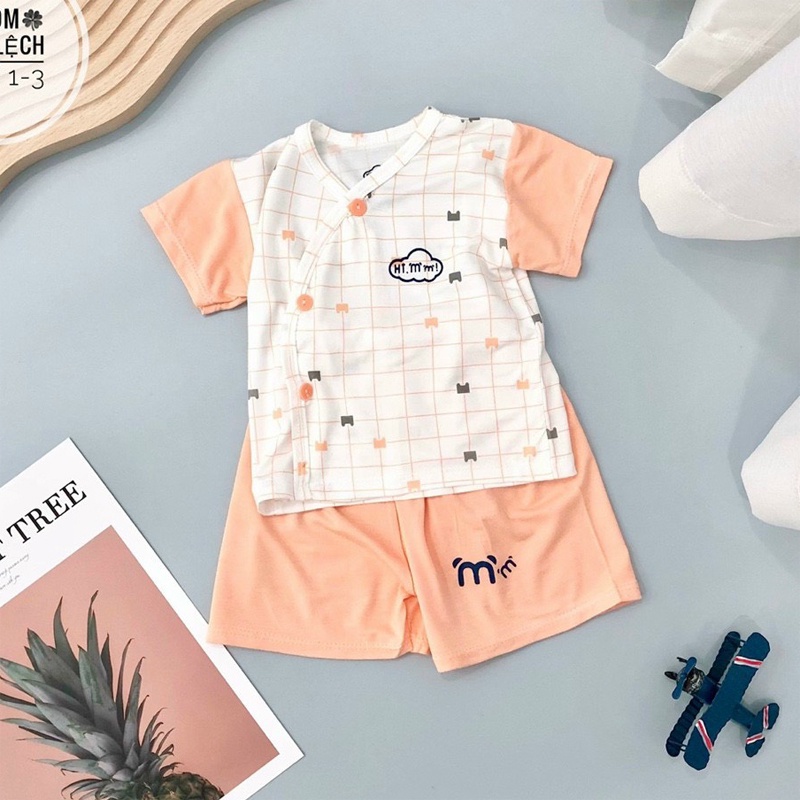 Bộ đồ sơ sinh cộc tay bé trai, bé gái 0-9 tháng chất petit mềm mịn mát co giãn 4 chiều hãng HIMOM _ B36