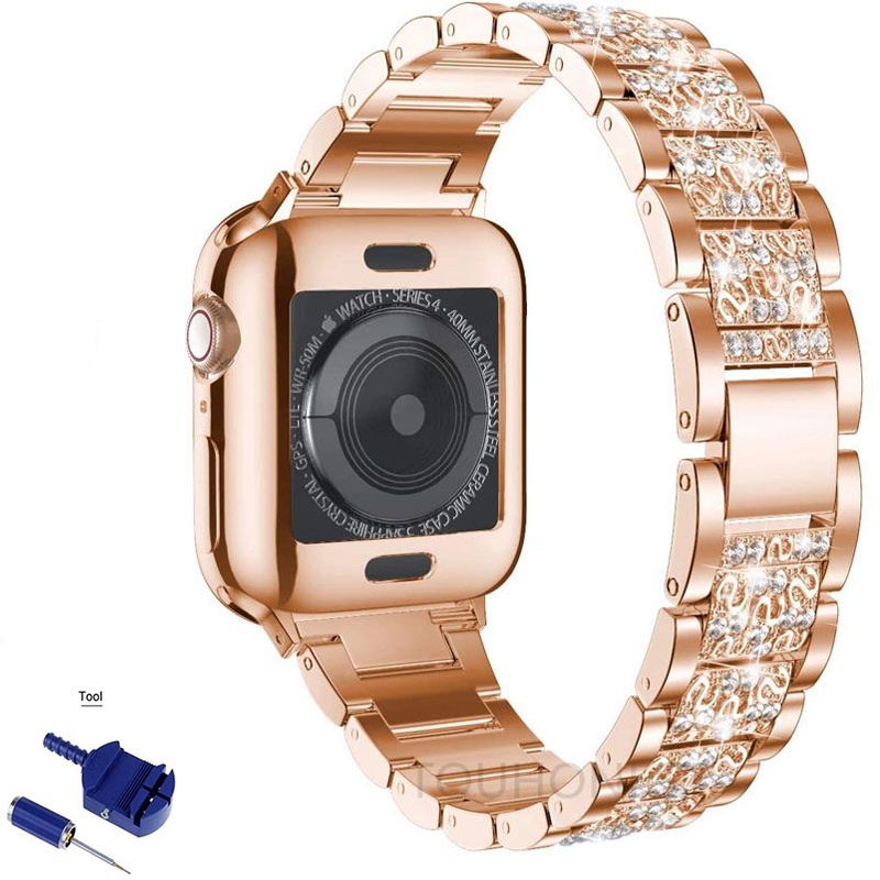 Dây đeo bằng thép không gỉ đính đá giả thích hợp cho Apple Watch Series T500 6 5 4 iwatch 3 2 1 SE 40mm 44mm 38mm 42mm