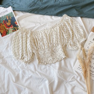 CROPTOP NUDE CHẤM BI NHÚN CHỈ