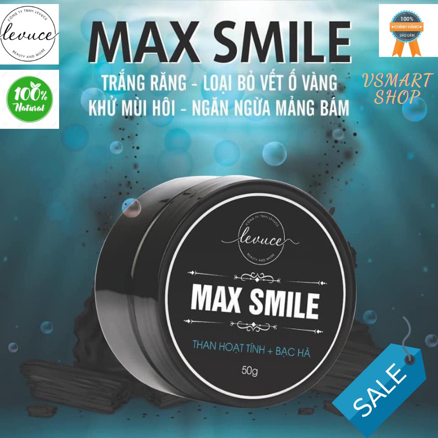 [CHÍNH HÃNG] [TẶNG BÀN CHẢI] THAN HOẠT TÍNH TRẮNG RĂNG MAX SMILE Khử Mùi Hôi Miệng, Răng Trắng Sáng Tự Nhiên