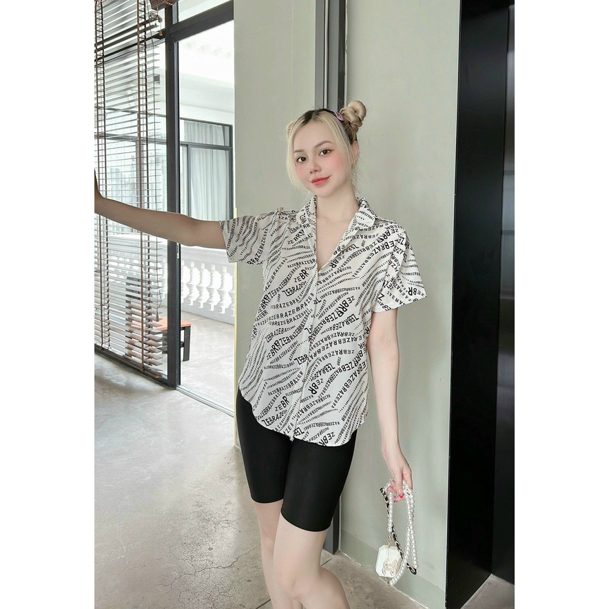 Sét bộ áo sơ mi form rộng in chữ kiểu kín áo kèm quần thun ngố cực xinh , chất áo kate mềm mát alohashop91