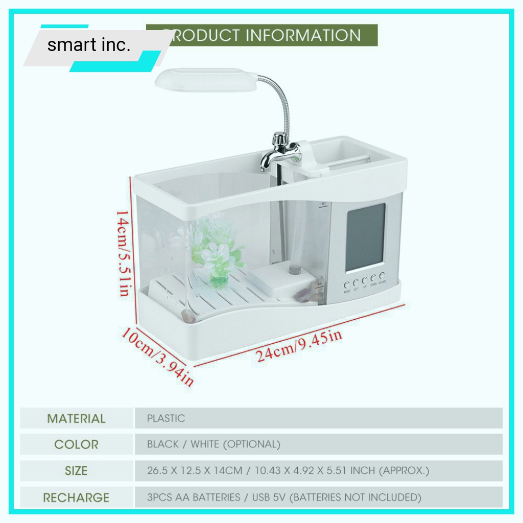 Hồ Cá Cảnh Thủy Sinh Để Bàn Trong Nhà Bể Nuôi Đựng Tôm Tép Cá Hòn Non Bộ Mini Trang Trí Đẹp Acrylic Có Đồng Hồ Đèn Led