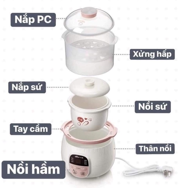 NỒI NẤU CHÁO CÁCH THUỶ BEAR 0.8L ( KÈM LỒNG HẤP)