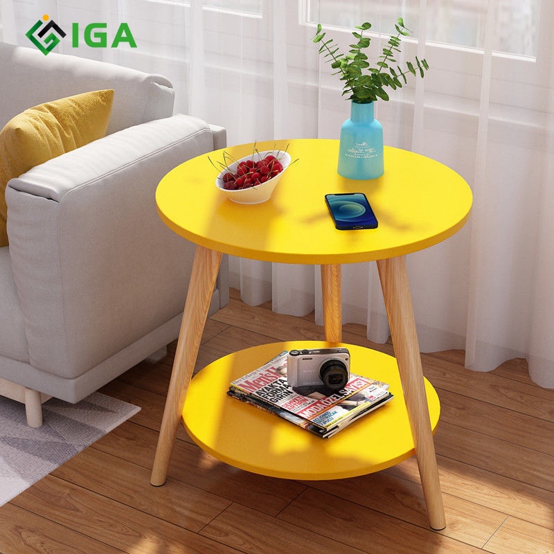 Bàn trà sofa chân gỗ sồi 2 tầng màu trắng chân cao 49cm phù hợp ngồi bệt sofa - gp54