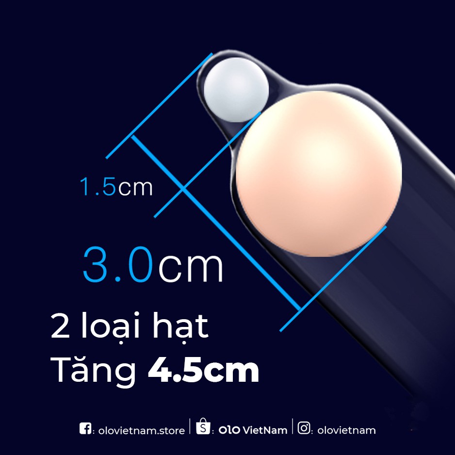 Bao cao su OLO Bead Entering 2 hạt ngọc trai 1.5cm và 3cm tăng kích thước, siêu mỏng 0.01mm 1 bao và 2 hạt