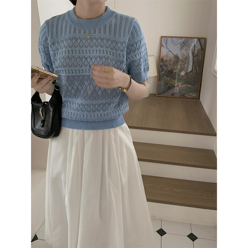 61206 Áo Ngắn Tay Đan Rỗng