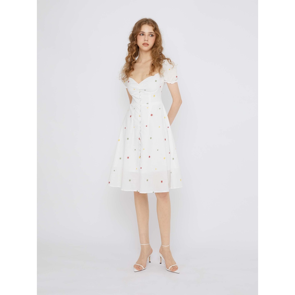 Đầm Nữ Flower Linen White , Chất Xô Linen Thoải mái , WDD000098,SOMEHOW