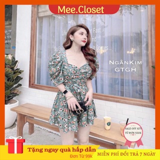Đầm Váy Hoa Nhí Nữ - Set Jum hoa nhí cao cấp body dáng ngắn tay bồng dúm ngực