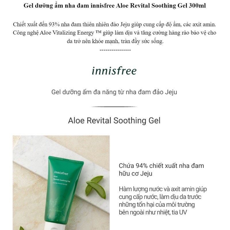 Gel Lô Hội Innisfree Dưỡng Ẩm Mát Da Aloe Revital Soothing Gel 300ml