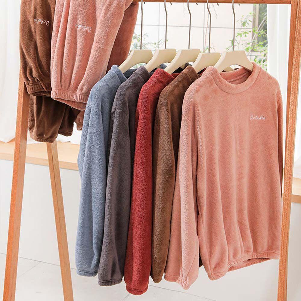 Bộ Đồ Ngủ Dáng Rộng Màu Sắc Đơn Giản Thời Trang Thu Đông Cho Nam Và Nữ