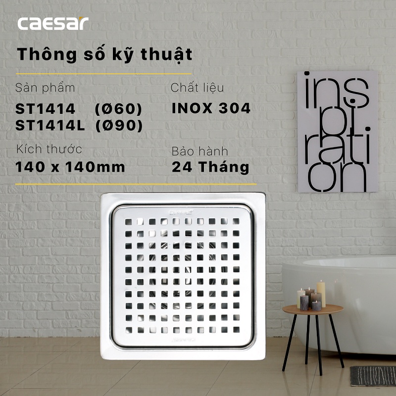 Thoát Sàn CAESAR dạng lưới ST1010B , ST1212 , ST1212L , ST1414 , ST1414L , hố ga thoát sàn nhà tắm