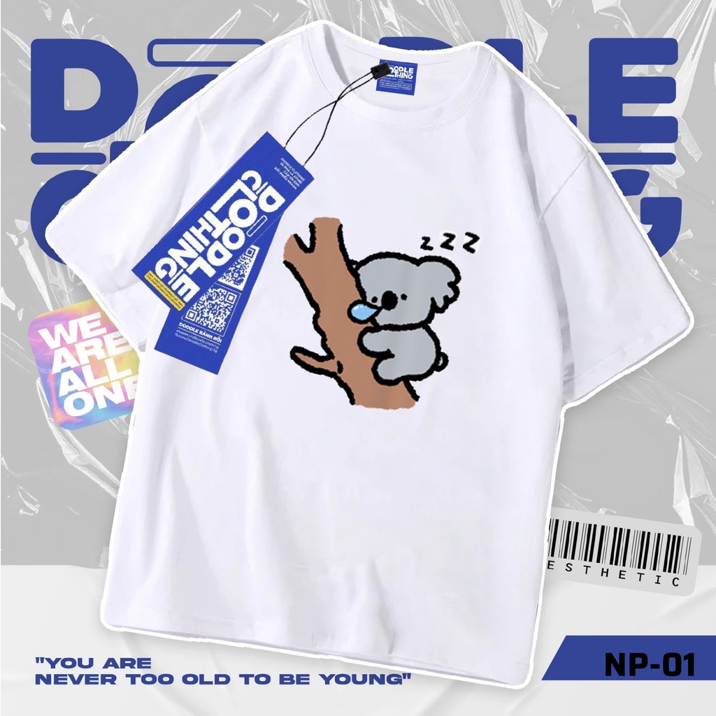 Áo thun nam nữ tay lỡ unisex oversize áo phông form rộng basic tee hình vẽ gấu Koala ôm thân cây