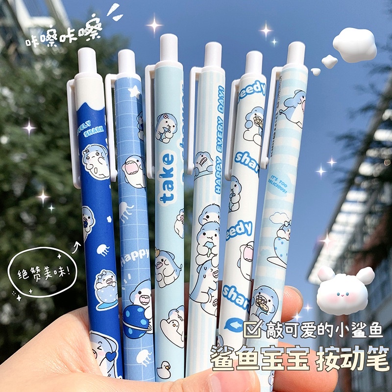 Bút bi nước mực đen vỏ màu xanh 0.5mm mực nhanh khô, bút bi bấm xanh pastel cute , Bút gel bấm có ngòi thay Ếch Ộp Vpp