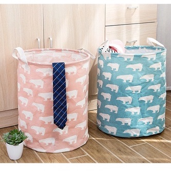 Sọt vải đựng đồ quần áo, giỏ vải tròn đựng đồ chơi trẻ em chất liệu chống thấm gấp gọn tiết kiệm không gian