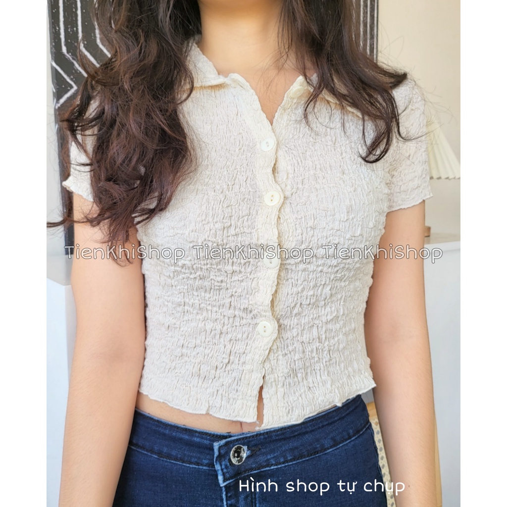 [SẴN] Áo croptop cổ trụ vải gân xốp màu trơn ôm body sexy BS36
