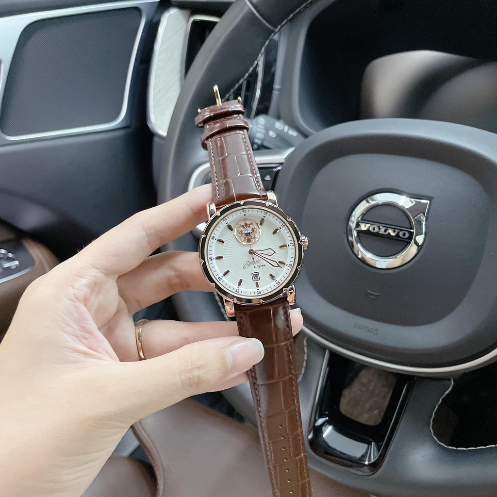 Đồng hồ Nga Poljot president carving Putin White, máy Automatic, dây da bò