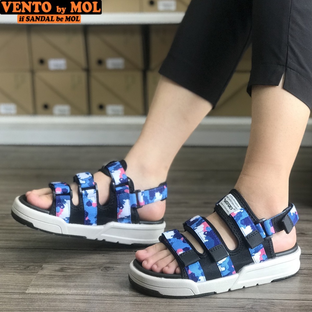 Sandal Vento Nam Nữ NV1001BB Quai Đen Đế Đen