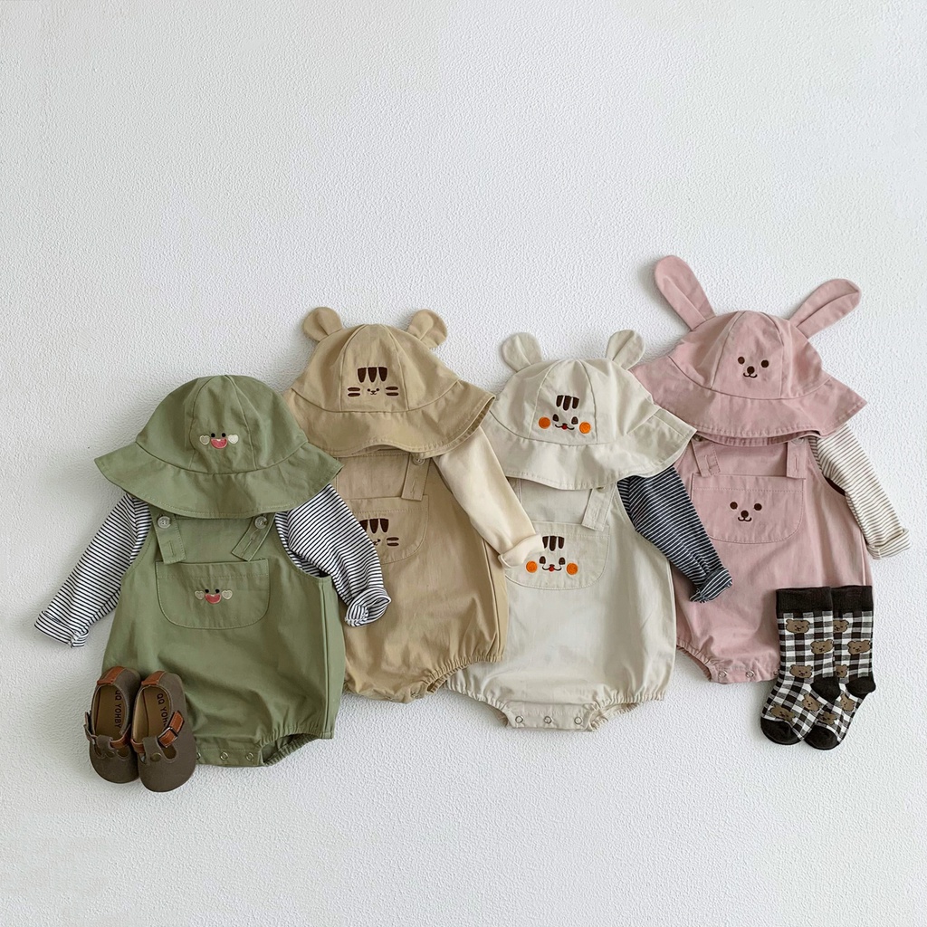 Bộ Áo Liền Quần Kèm Mũ Kiểu Hoạt Hình Đáng Yêu Cho Bé Sơ Sinh Từ 0-2 Tuổi