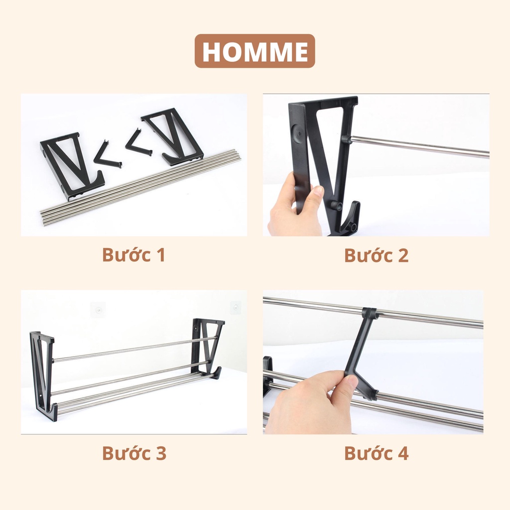 Giá để giày dán tường HOMME kệ để giày, dép phòng tắm, nhà cửa 2 ngăn inox