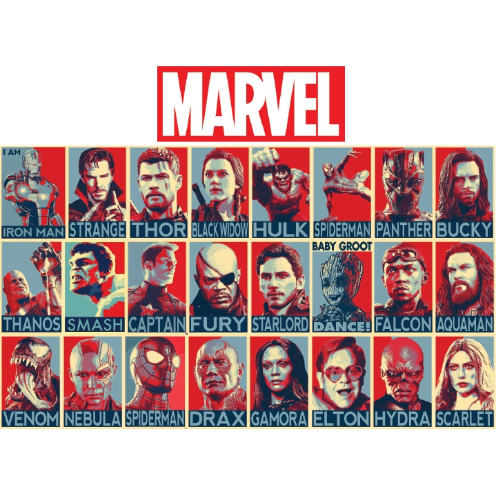 Hình dán Marvel SET 25 hình phong cách Obey dán tường, trang trí phòng