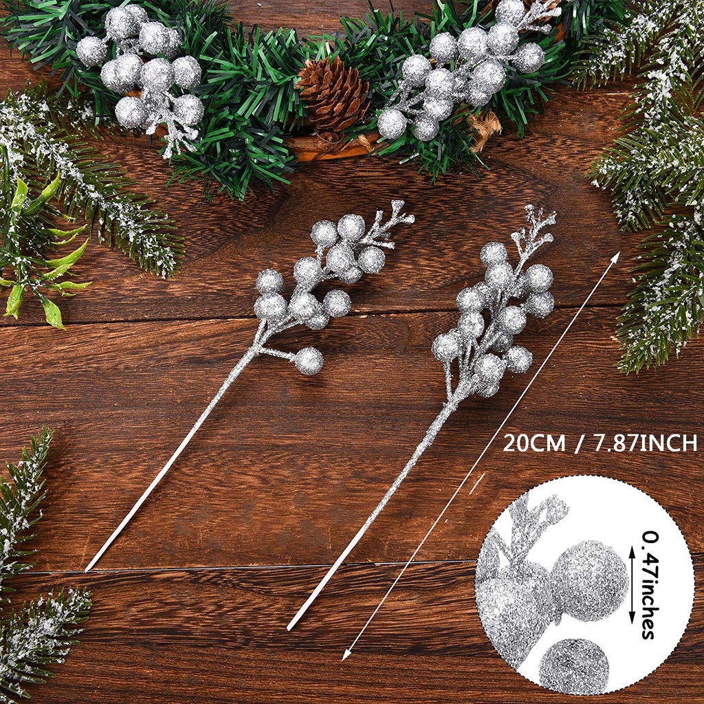 Set 10 Phụ Kiện Trang Trí Cây Thông Giáng Sinh Đính Kim Sa Lấp Lánh