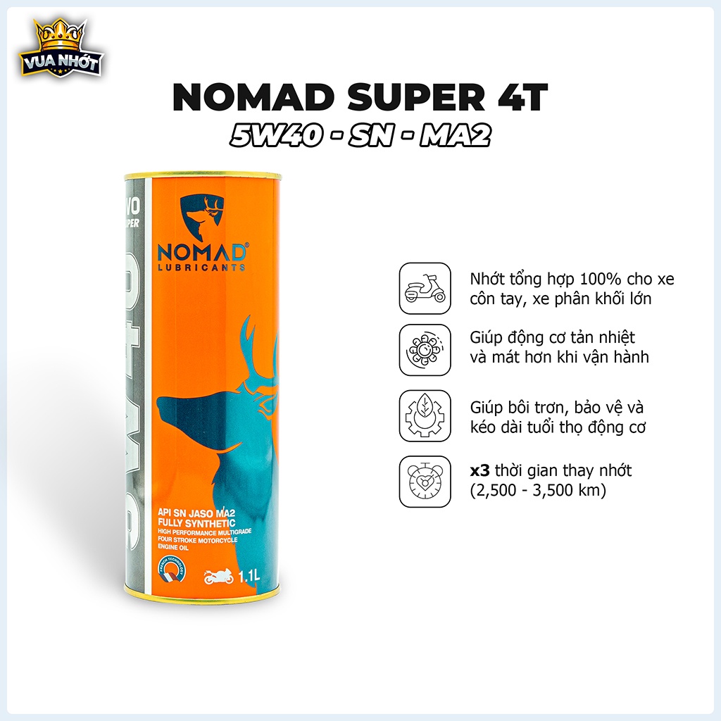 Nhớt Winner X, Winner v1, v3 - Nhớt NOMAD 5W40 SN MA2 Tổng Hợp Toàn Phần - Lon 1.1 Lít
