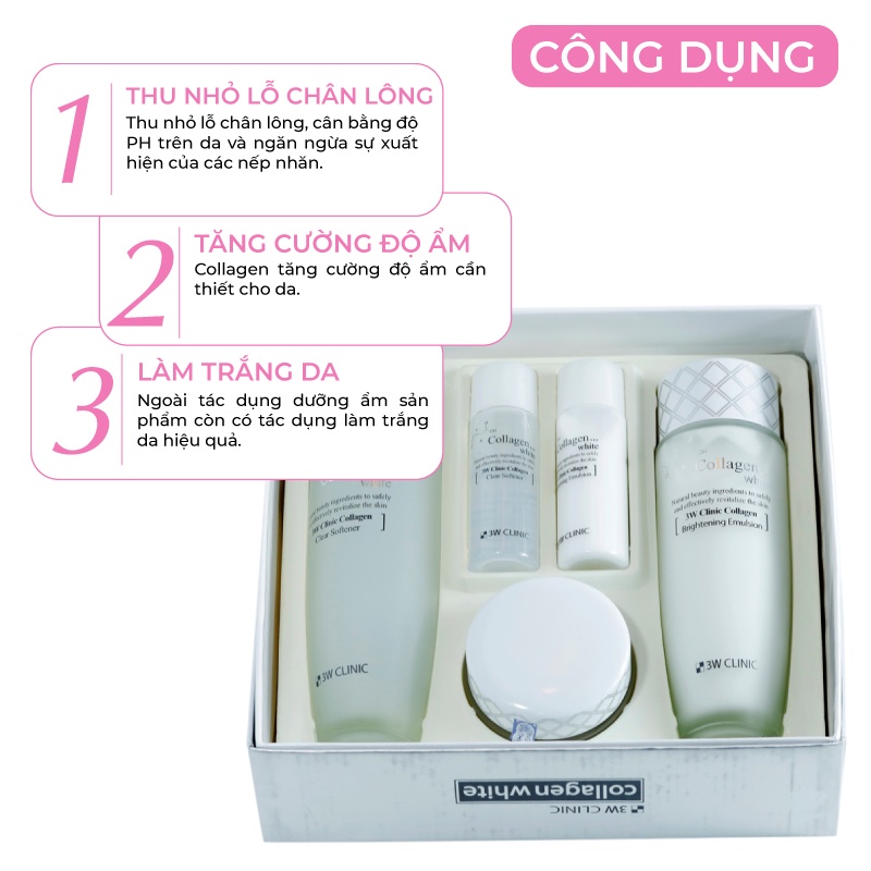 Bộ dưỡng trắng da dưỡng ẩm chống lão hóa chiết xuất từ Collagen 3W CLINIC Hàn Quốc