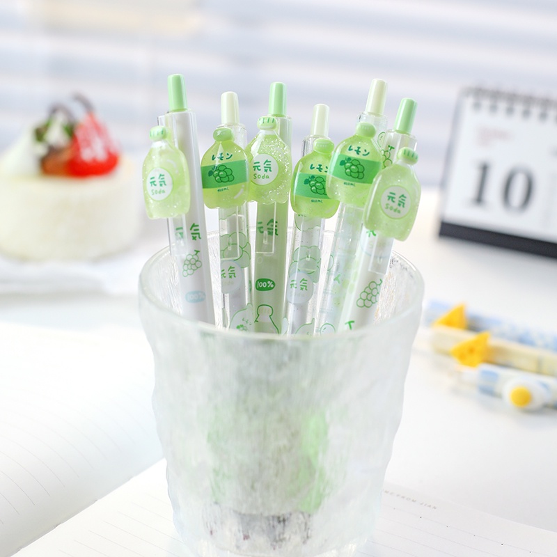 Bộ 6 Bút Mực Gel Đen Hình Hoạt Hình Dễ Thương Có Thể Thu Gọn