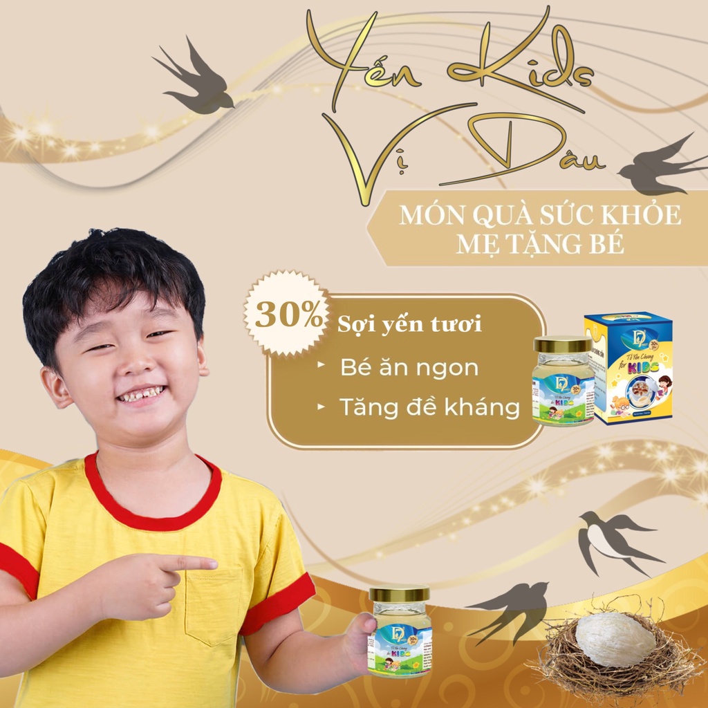 Yến chưng cho bé, yến chưng sẵn Kids vị dâu thơm ngon bổ dưỡng 30% yến D7 ( mua 5 tặng 1 )