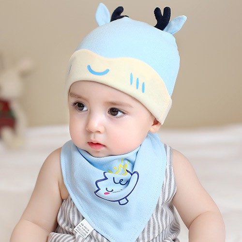 Mũ cotton tuần lộc kèm yếm cho bé 3 tháng - 1 tuổi