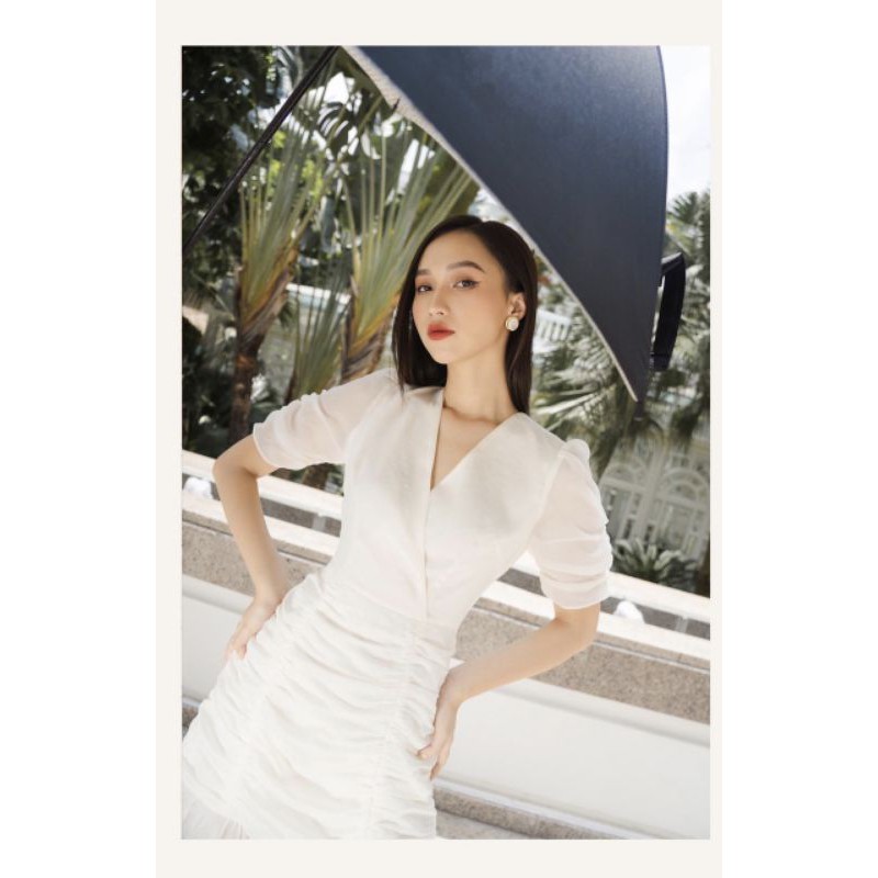 Đầm trắng cổ tim đắp chéo chíp | BigBuy360 - bigbuy360.vn