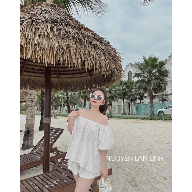 SET ÁO BẸT VAI BO CHUN + QUẦN SHORT LƯNG THUN (TH)