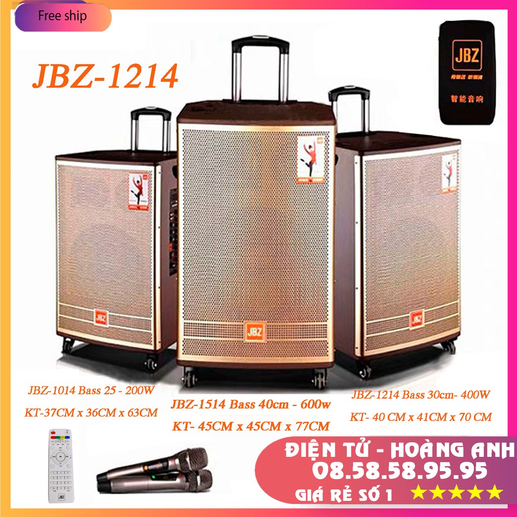 LOA KÉO  JBZ-1214  Bass nén 3 tấc tặng 2 micro UHF tần số cao loa 3 đường tiếng cho ra âm thanh rất chi tiết
