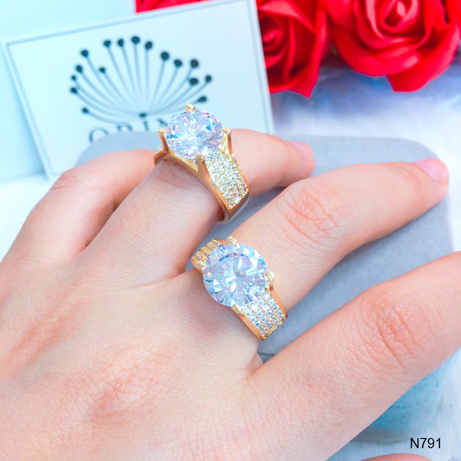 Nhẫn nữ đính đá dạng bản bền màu thiết kế cao cấp Orin N791