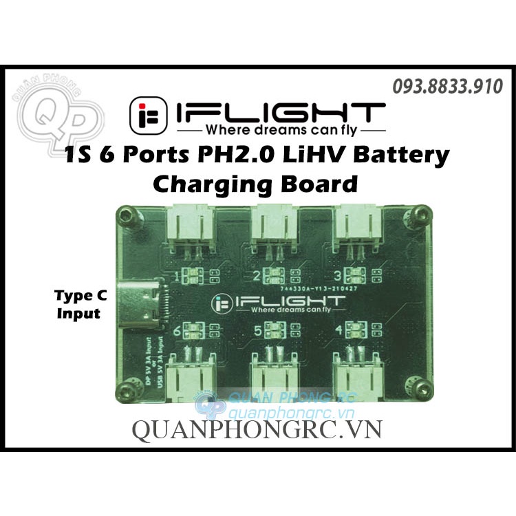 Vỉ Sạc iFlight 1S 6 Ports PH2.0 LiHV Battery Charging Board Type C Input