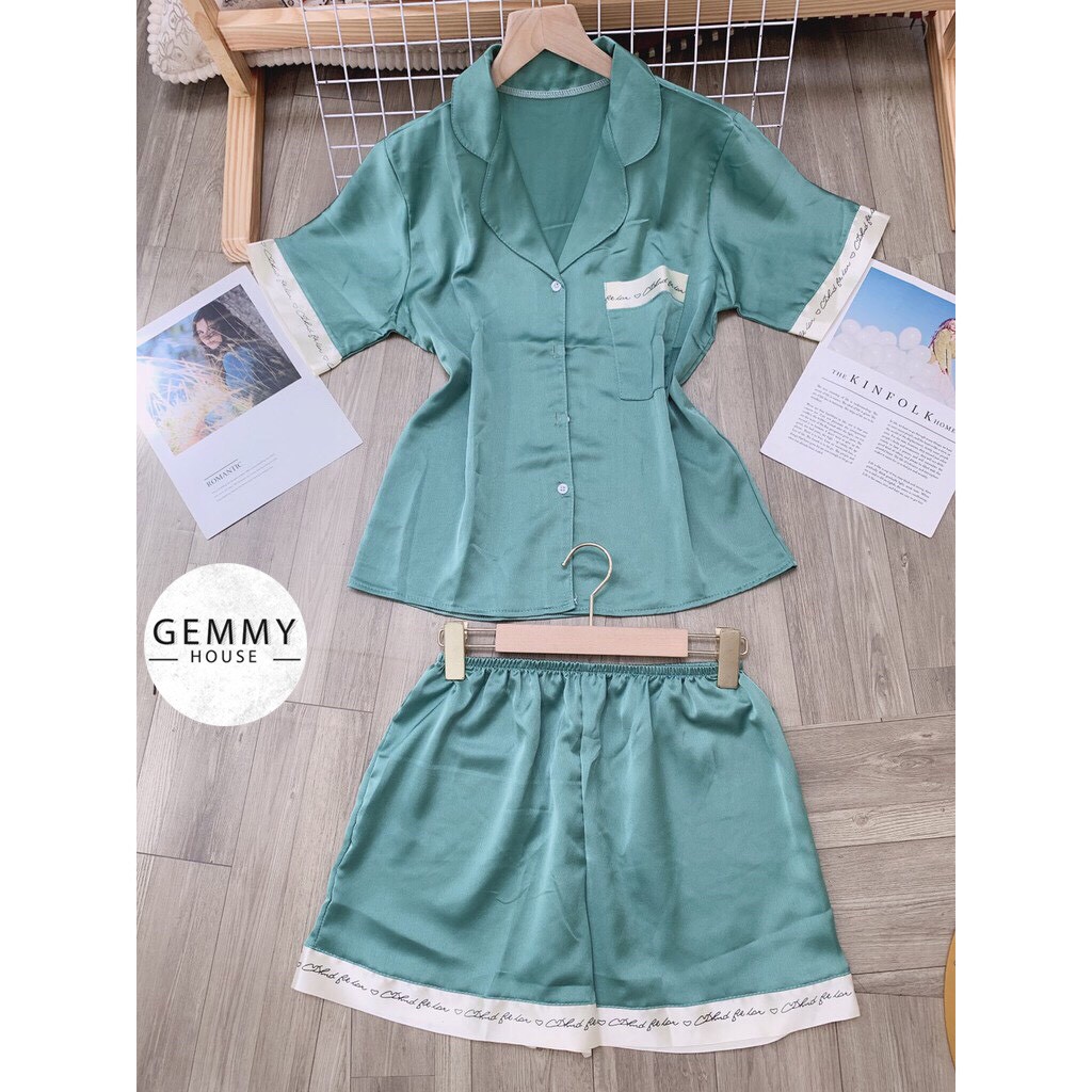 Bộ ngủ lụa cộc tay , pijama nữ lụa hàn cao cấp Gemmy House