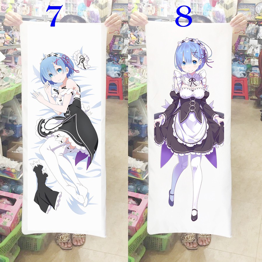 Gối ôm dài Ram Rem Emilia RE:ZERO 1m x 40cm có ruột bông (Tặng 1 poster hoặc 1 huy hiệu)