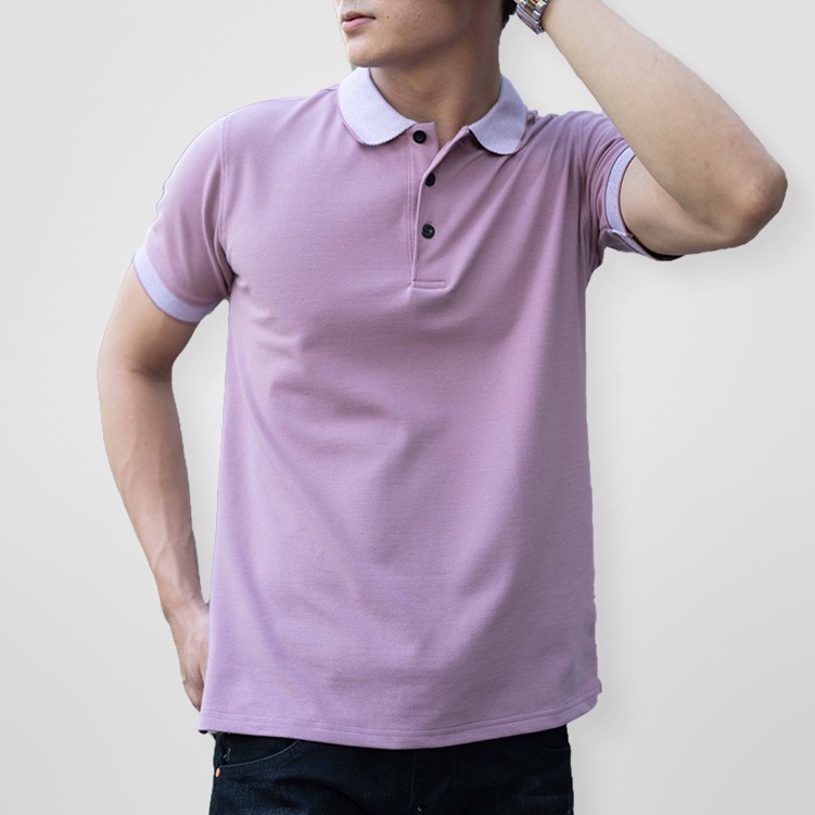 Áo thun Nam Polo phối viền cao cấp MOSI cổ bẻ chất liệu cotton thoáng mát trẻ trung động màu tím lợt