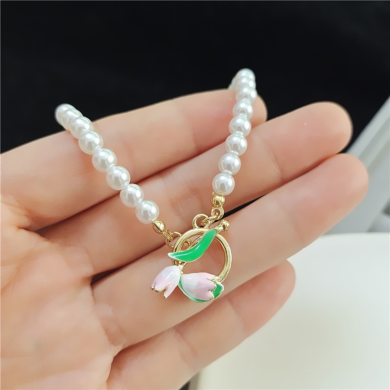 Vòng đeo tay MANYUE mặt hoa tulip đính ngọc trai giả sang trọng phong cách Hàn Quốc thời trang dành cho nữ