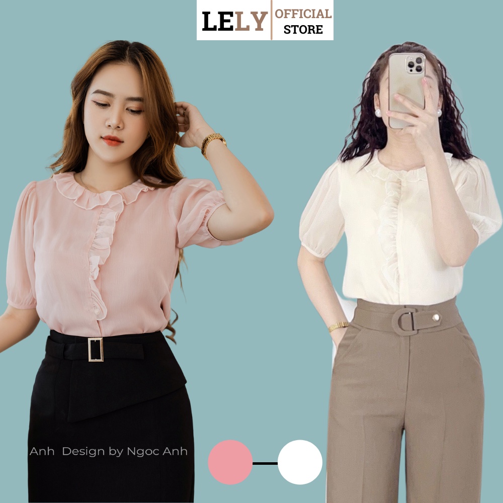 Áo sơ mi nữ Lely Fashion somi ngắn cao cấp vải lụa đẹp thời trang công sở dễ thương đi học trắng hồng cộc tay A1032
