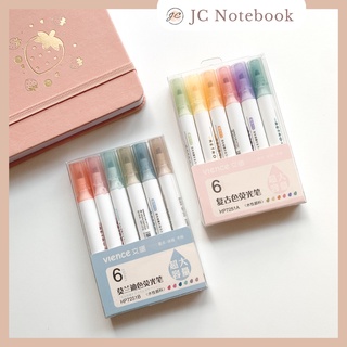 Bộ 6 Bút Đánh Dấu Highlight Vience Giá Học Sinh - Hộp Bút Dạ Quang 6 Màu Morandi / Pastel
