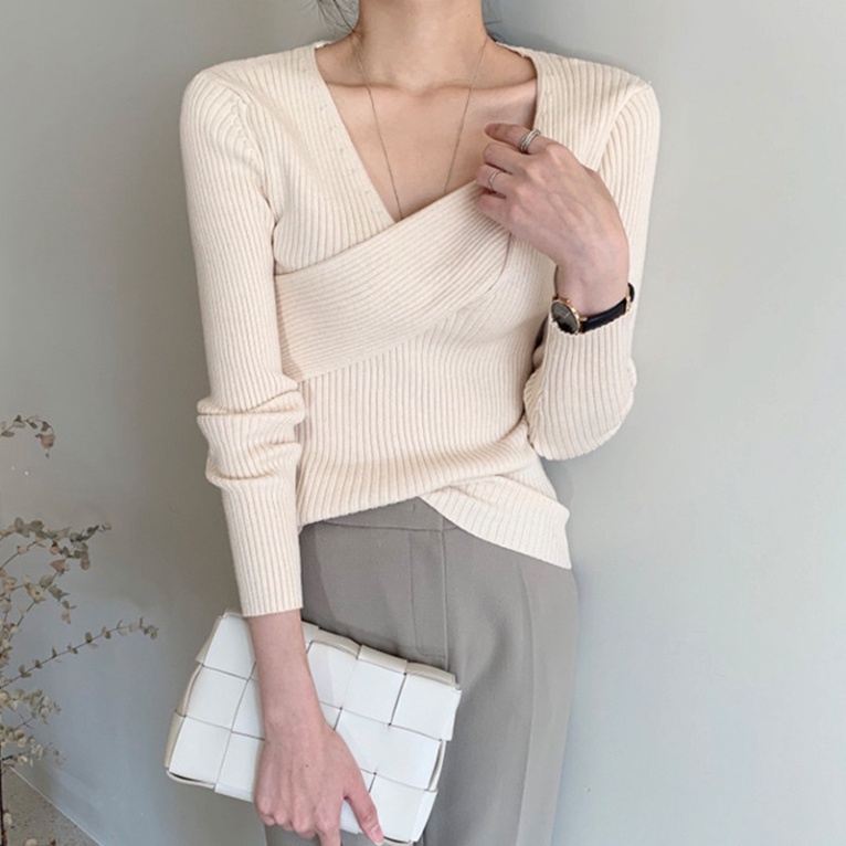 Áo len nữ Hàn Quốc cổ v dệt kim tay dài ulzzang kiểu dày dặn form rộng K2C1