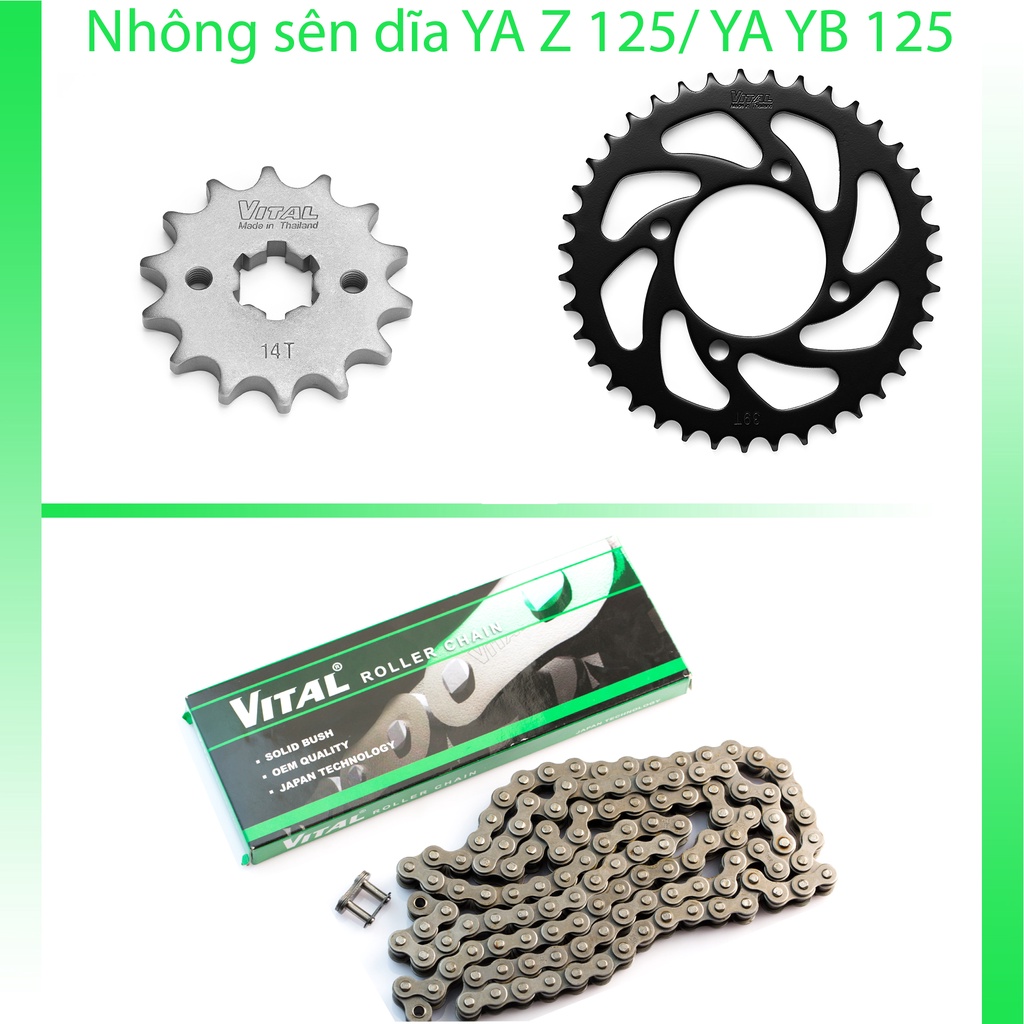 Nhông sên dĩa YA Z 125, YA YB 125 sên 9 ly hiệu VITAL- NSD, xích đĩa tải chính hãng Thái Lan