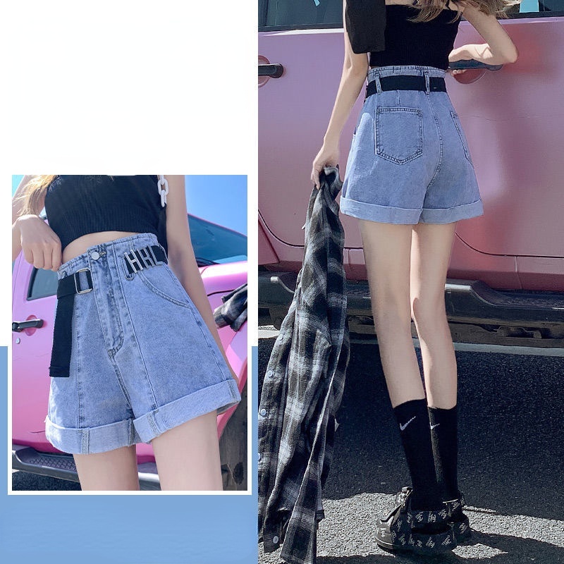 Quần Short Denim Siêu Mỏng Lưng Cao Mùa Hè Ống Rộng Chữ A Đường Ống Rộng Cho Nữ Hàng Mới 2022
