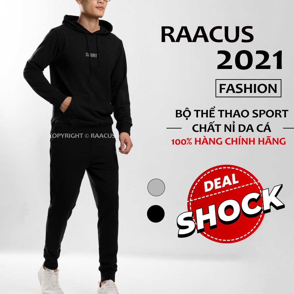 Bộ nỉ nam RAACUS chất nỉ da cá cao cấp mùa đông, bộ thể thao nam chất nỉ thu đông SPORT - D1DBD218