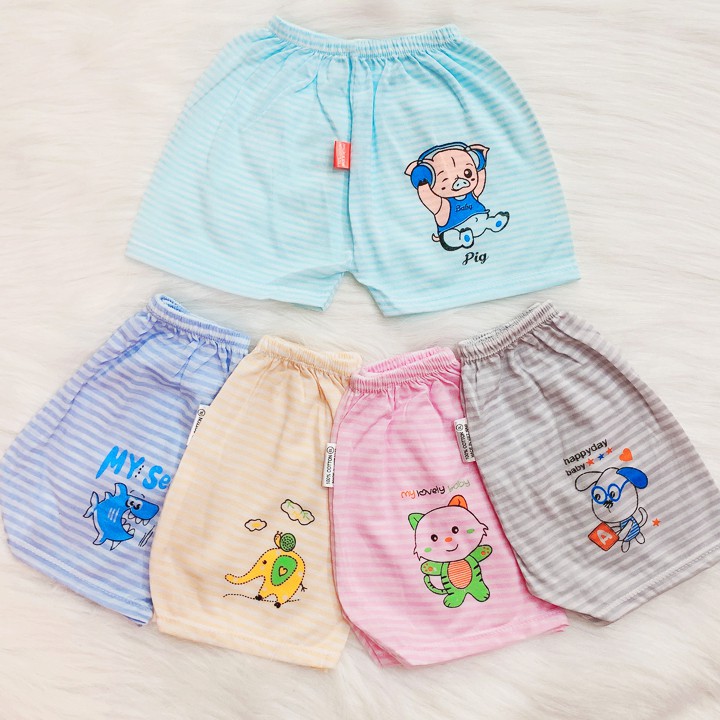 Quần chục đùi cotton kẻ chất mềm mịn thoáng mát cho bé trai và bé gái 2-10kg hình thú ngộ nghĩnh đủ màu Baby-S – SQVN003