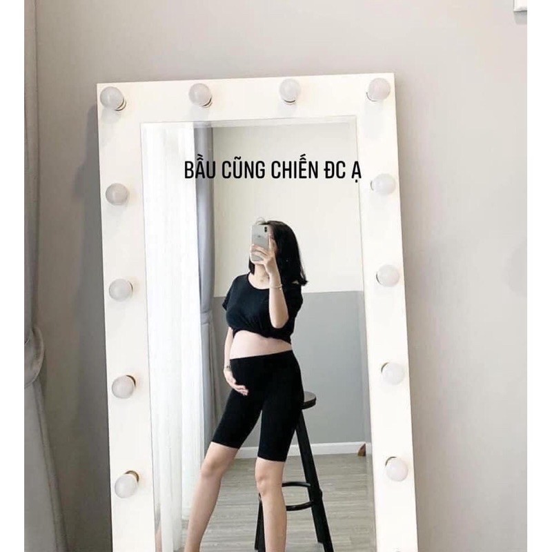 Quần ngố Choobe legging lửng biker cạp chun vải thun đen trơn dáng ôm co giãn tốt