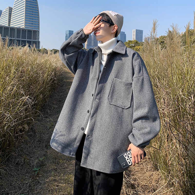 Áo khoác dạ nam ngắn fom rộng oversize phong cách hàn quốc trẻ trung
