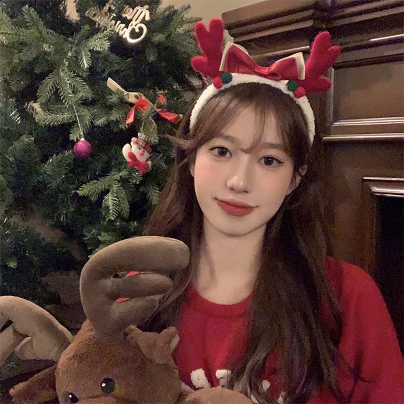 Băng Đô Cài Tóc Hình Sừng Tuần Lộc Bằng Lông Nhung Dễ Thương Xinh Xắn